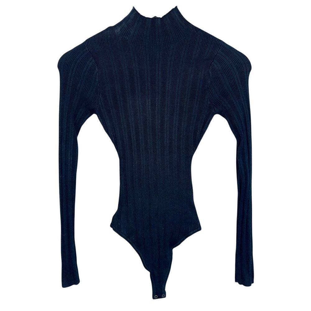 Abercrombie & Fitch Black Ribbed Mock Neck Long Sleeve Bodysuit Womens Size XS